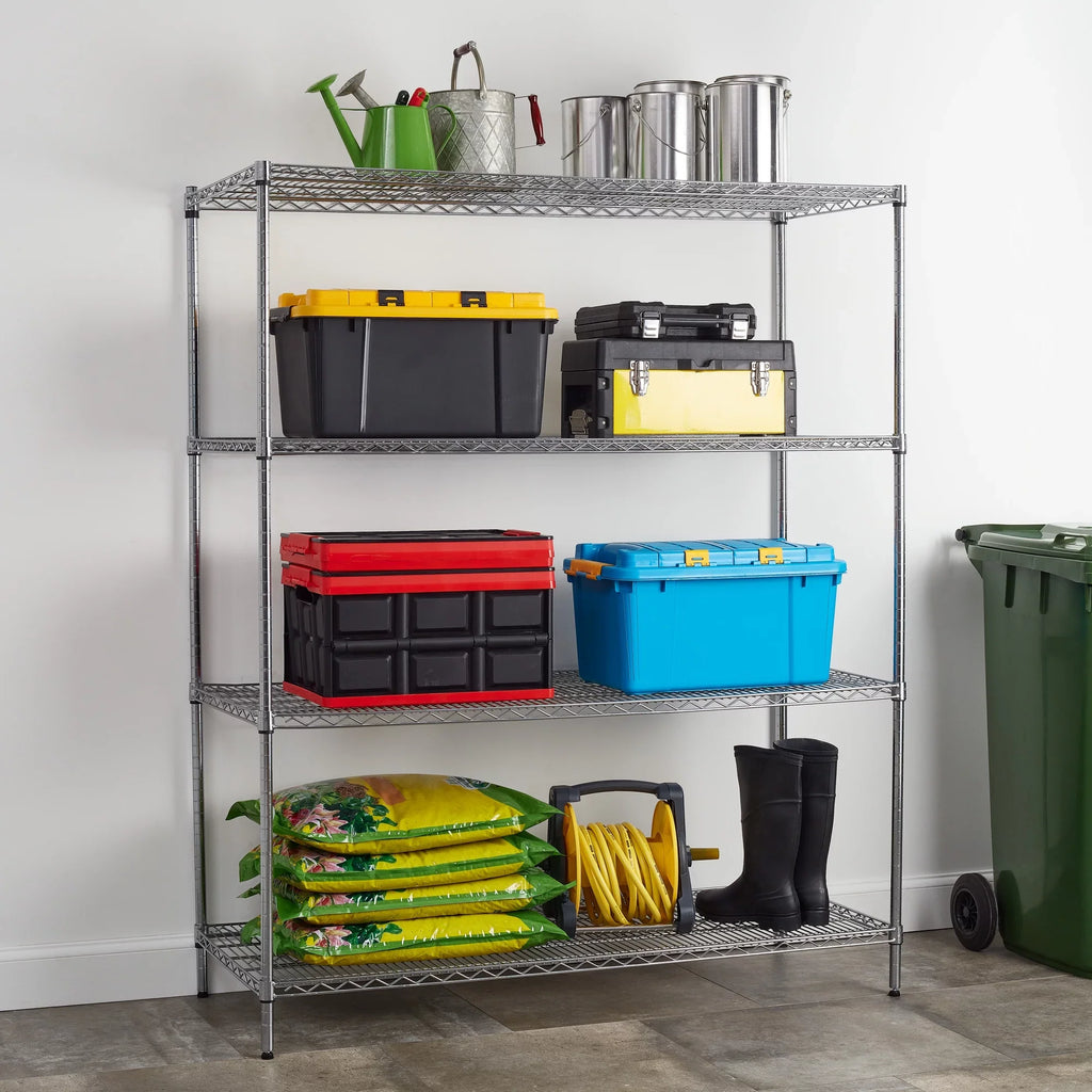 Hyper Tough Steel 4-Tier Storage Shelf Unit 72"H x 60"W x 24"D, 4000lb Total Capacity, Chrome