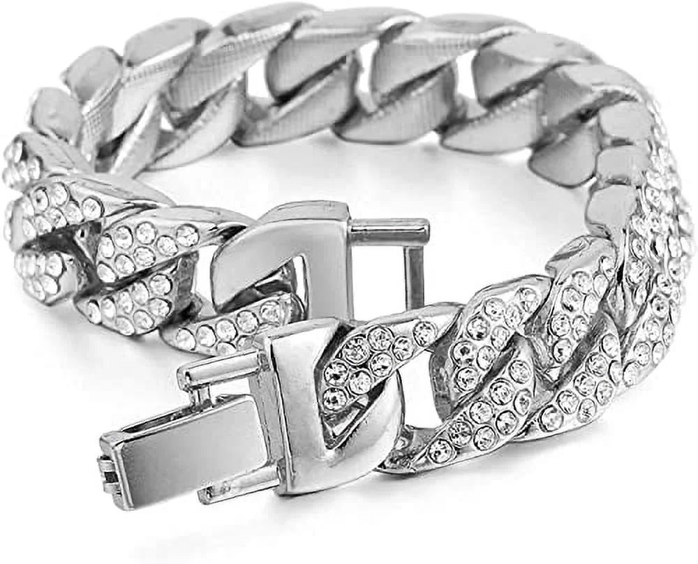 Bling-ed Out It's Lit! Hip Hop Watch & Jewerly Set w/Cuban Chain Bracelet, Kite Bling Earrings & Ring - GJM13 (8, ST10311 SB SLV) ASIN: B0CHF5CL34