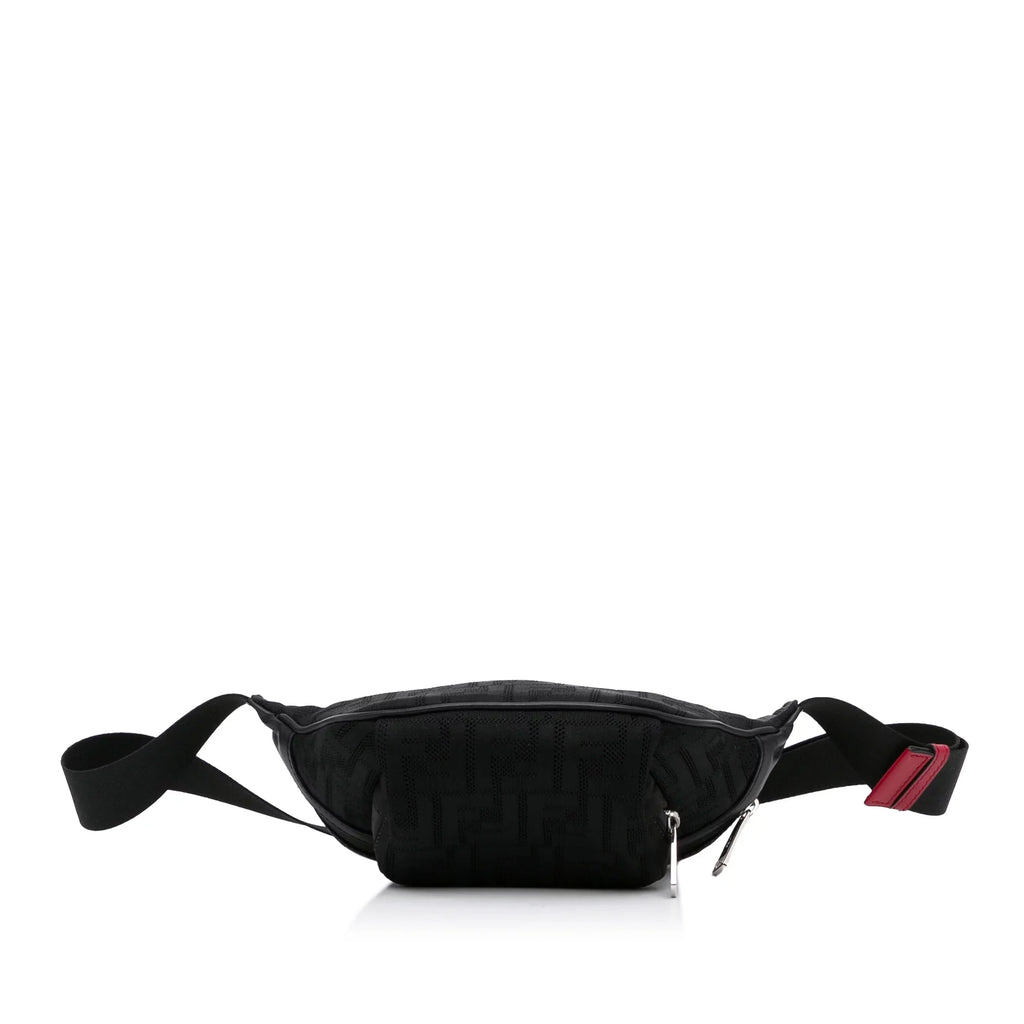 Pre-Owned Authenticated Fendi FF Neoprene Vitello Grace Perforated Pocket Belt Bag Knit Fabric Black Unisex (Good)