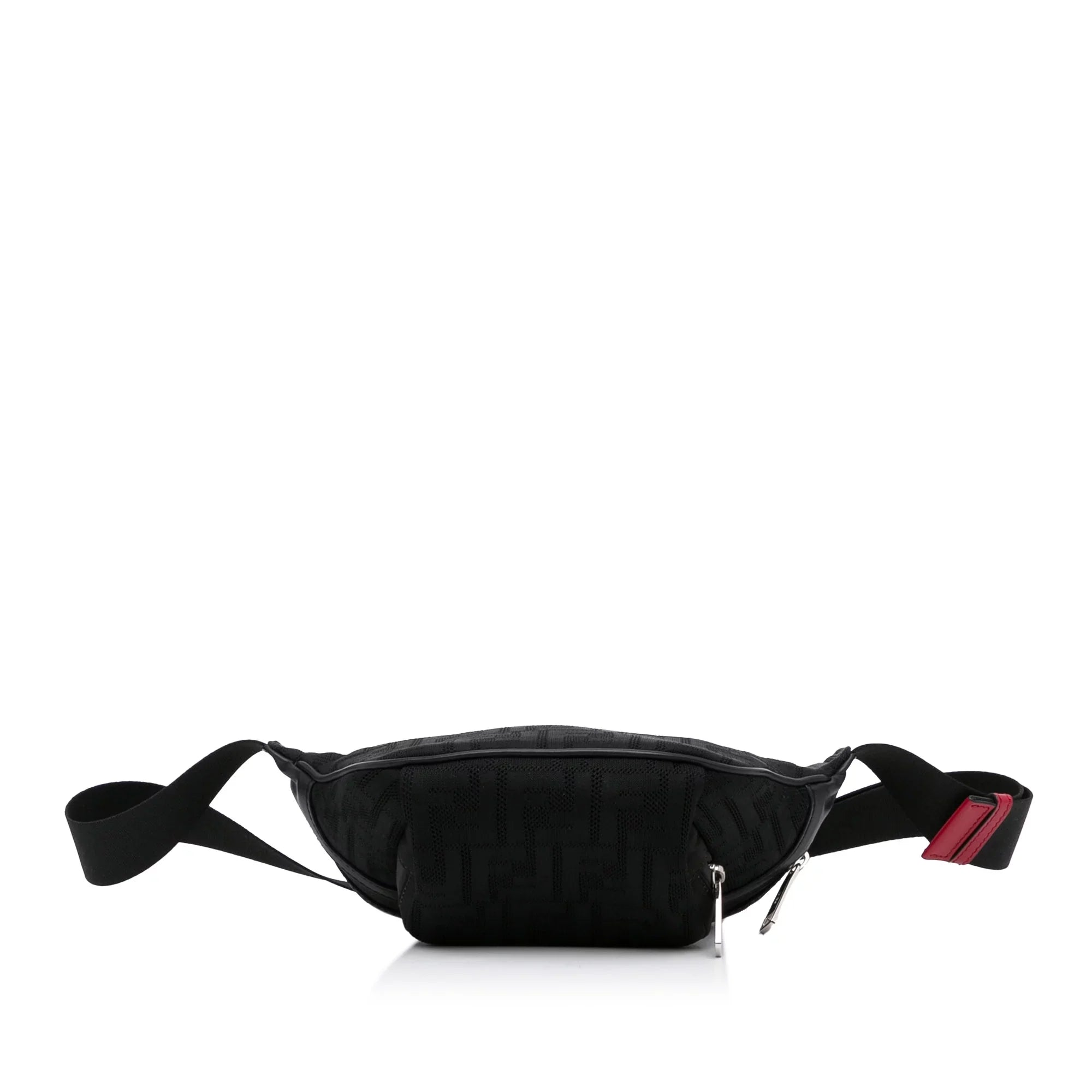 Pre-Owned Authenticated Fendi FF Neoprene Vitello Grace Perforated Pocket Belt Bag Knit Fabric Black Unisex (Good)