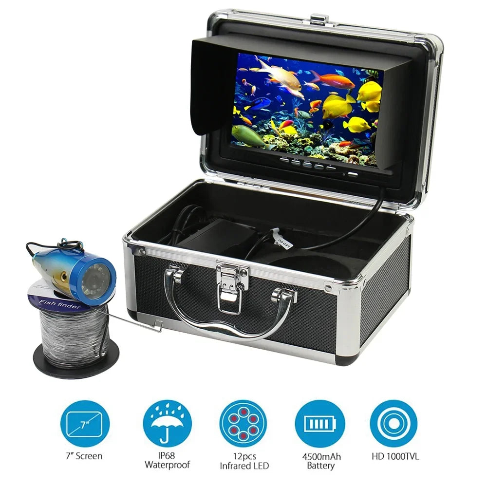 Apexeon Underwater Fishing Camera Kit,Camera 7'' Color Monitor IP68 Waterproof 7'' Color LCD Camera Camera IP68 Waterproof Lake Waterproof Lake Sea LCD Monitor Camera 7 inch 1000TVL Camera 12pcs