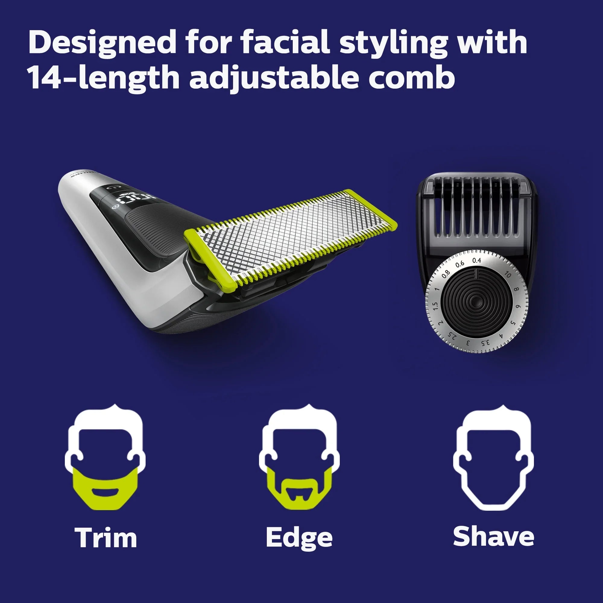 Philips Norelco Oneblade Pro Hybrid Electric Trimmer and Shaver, QP6520/70 (14 Length Comb)