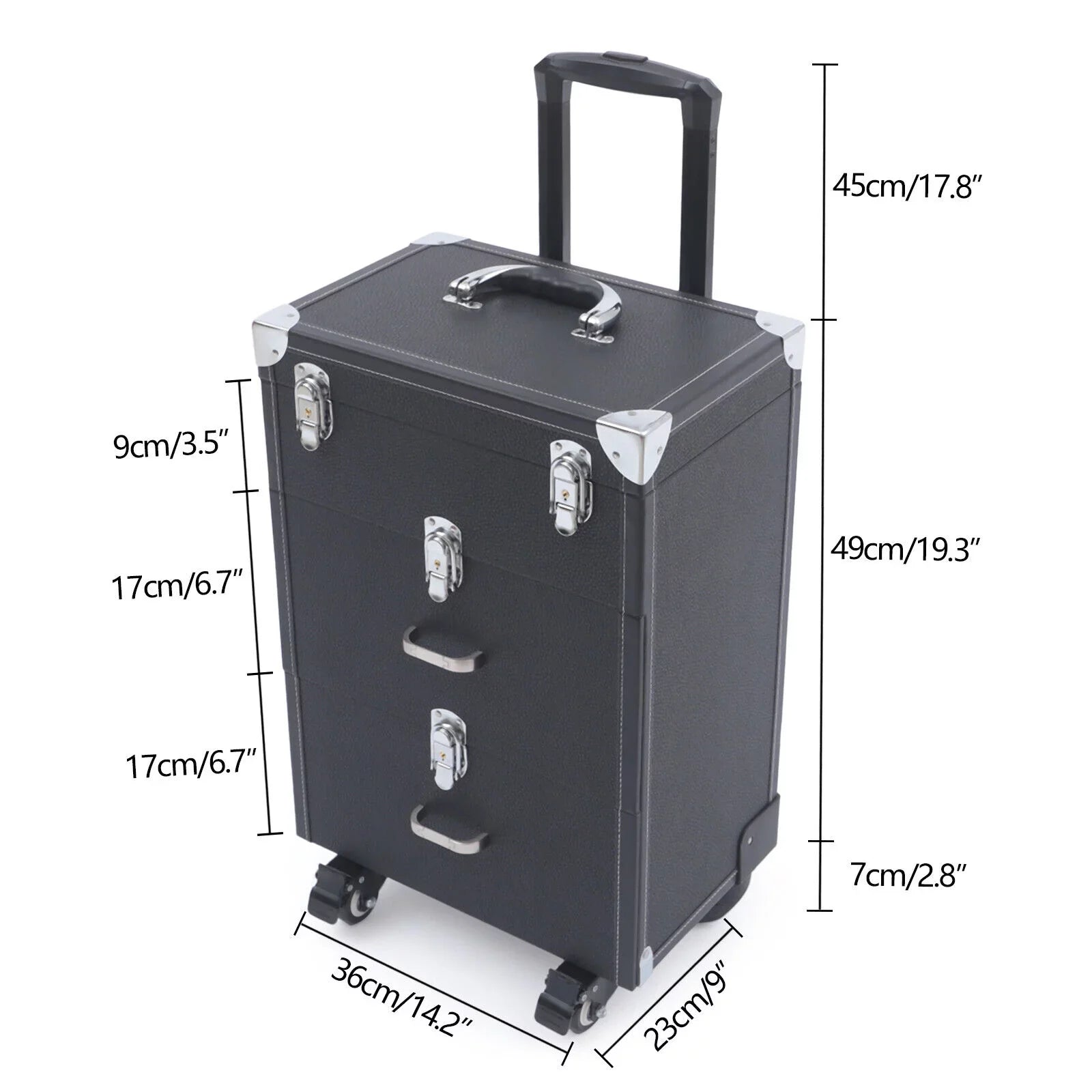 Women's Rolling Makeup Train Case Black Trolley Cosmetic Box Lock Wheels PU Makeup Train Case Cosmetics Rolling Organizer Cases Storage Box Trolley Black Trolley Bag Black Cosmetics Rolling Organizer