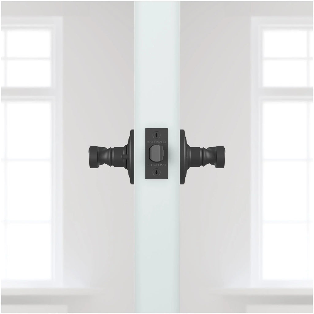 Baldwin Reserve Pvcurtrr003 Privacy Curve Lever Handle And Traditional Round Rose With 6Al Latch And Dual Strike Lifetime Brass Finish Handle