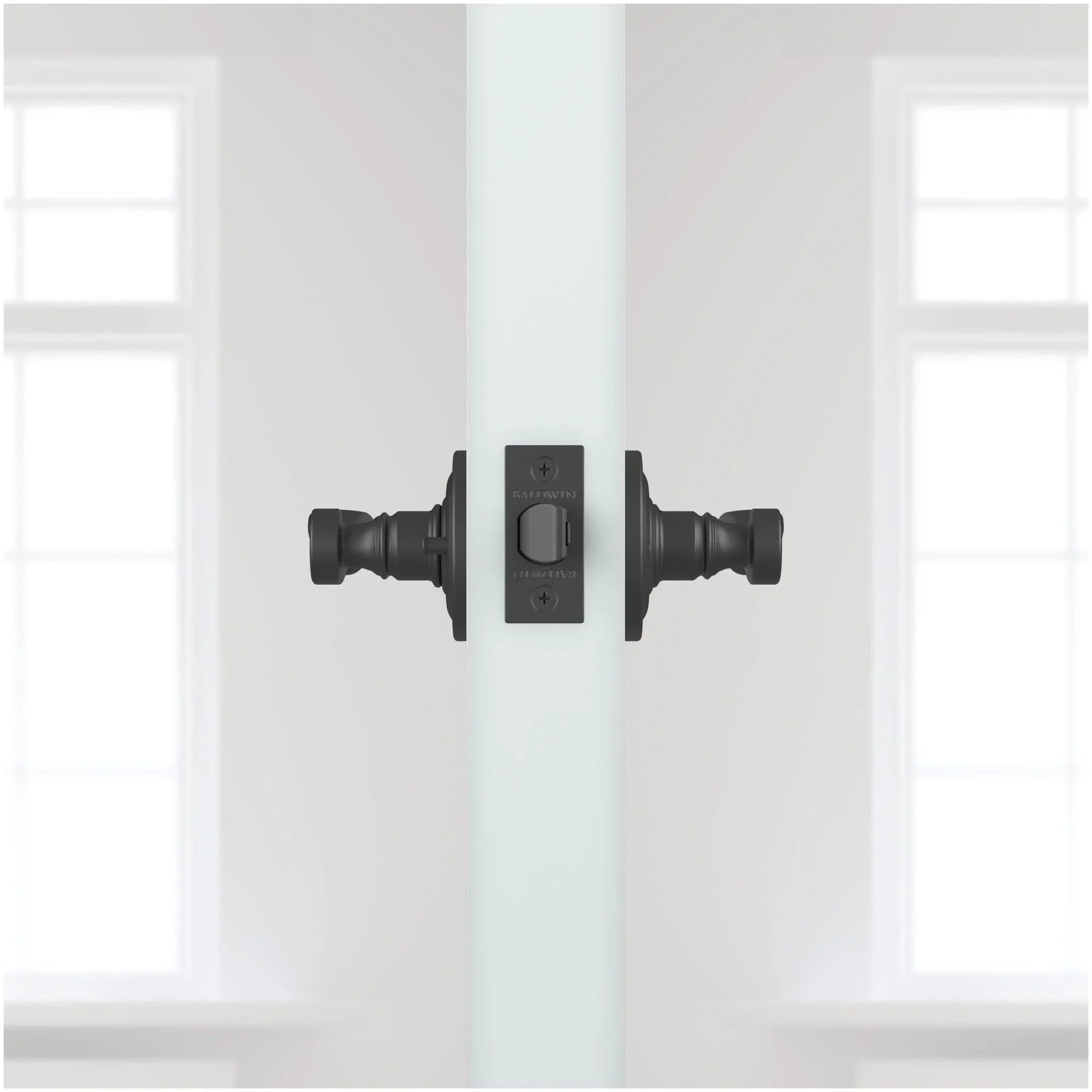 Baldwin Reserve Pvcurtrr003 Privacy Curve Lever Handle And Traditional Round Rose With 6Al Latch And Dual Strike Lifetime Brass Finish Handle