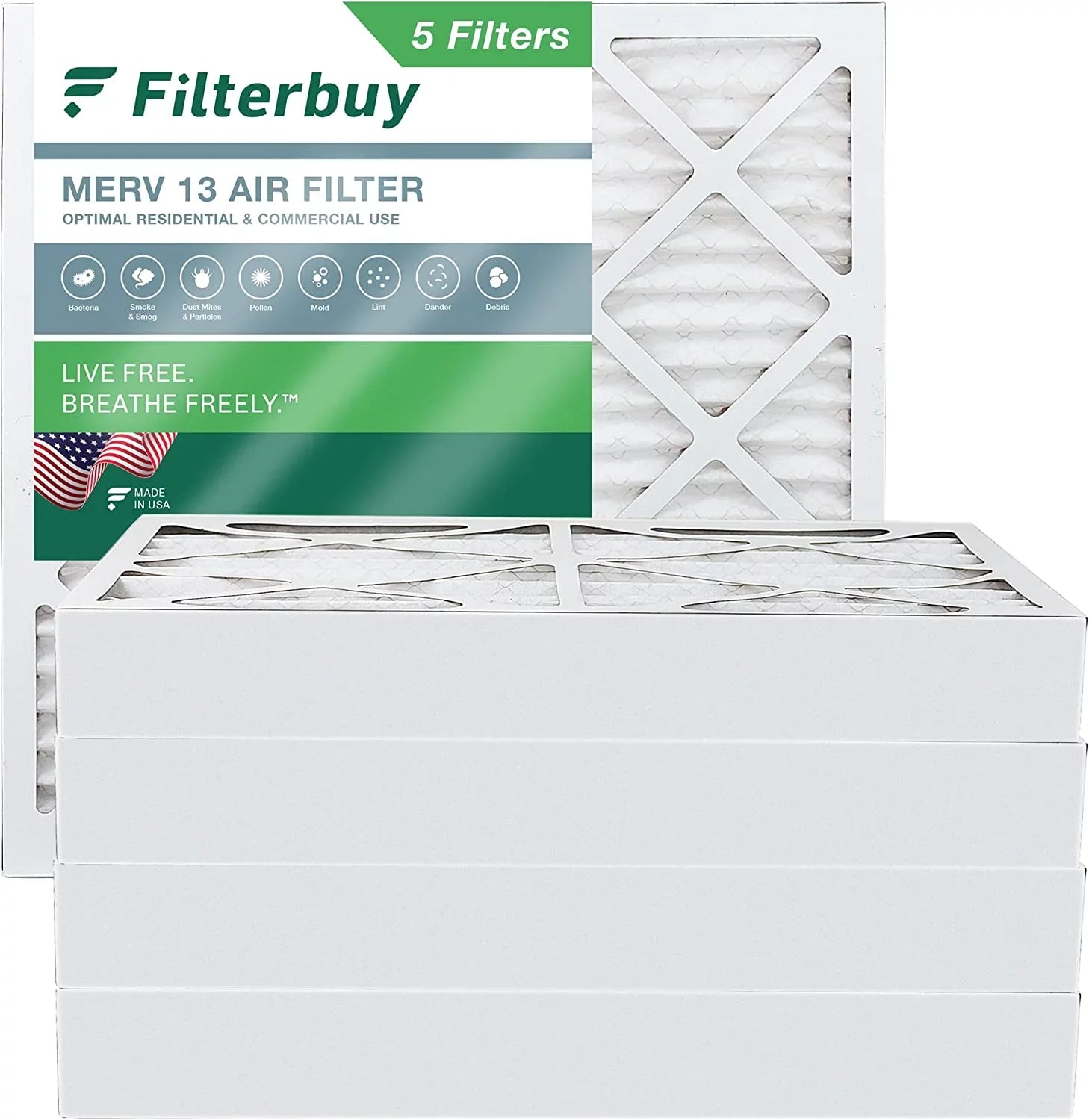 Filterbuy 25x25x4 MERV 13 Pleated HVAC AC Furnace Air Filters (5-Pack)