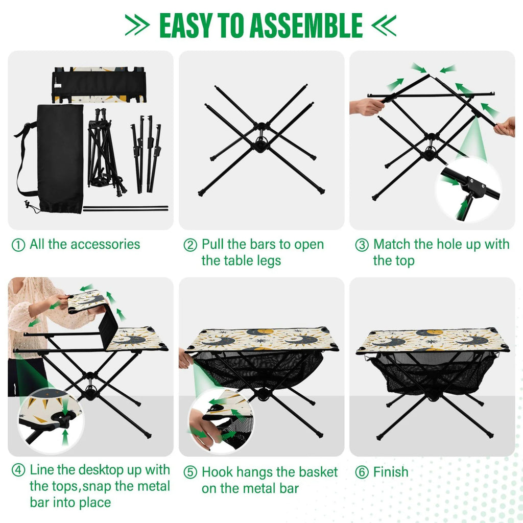 Sun Moon and Stars Camping Folding Table Portable Beach Table with Storage Bag Compact Picnic Table for Outdoor Travel Fishing BBQ