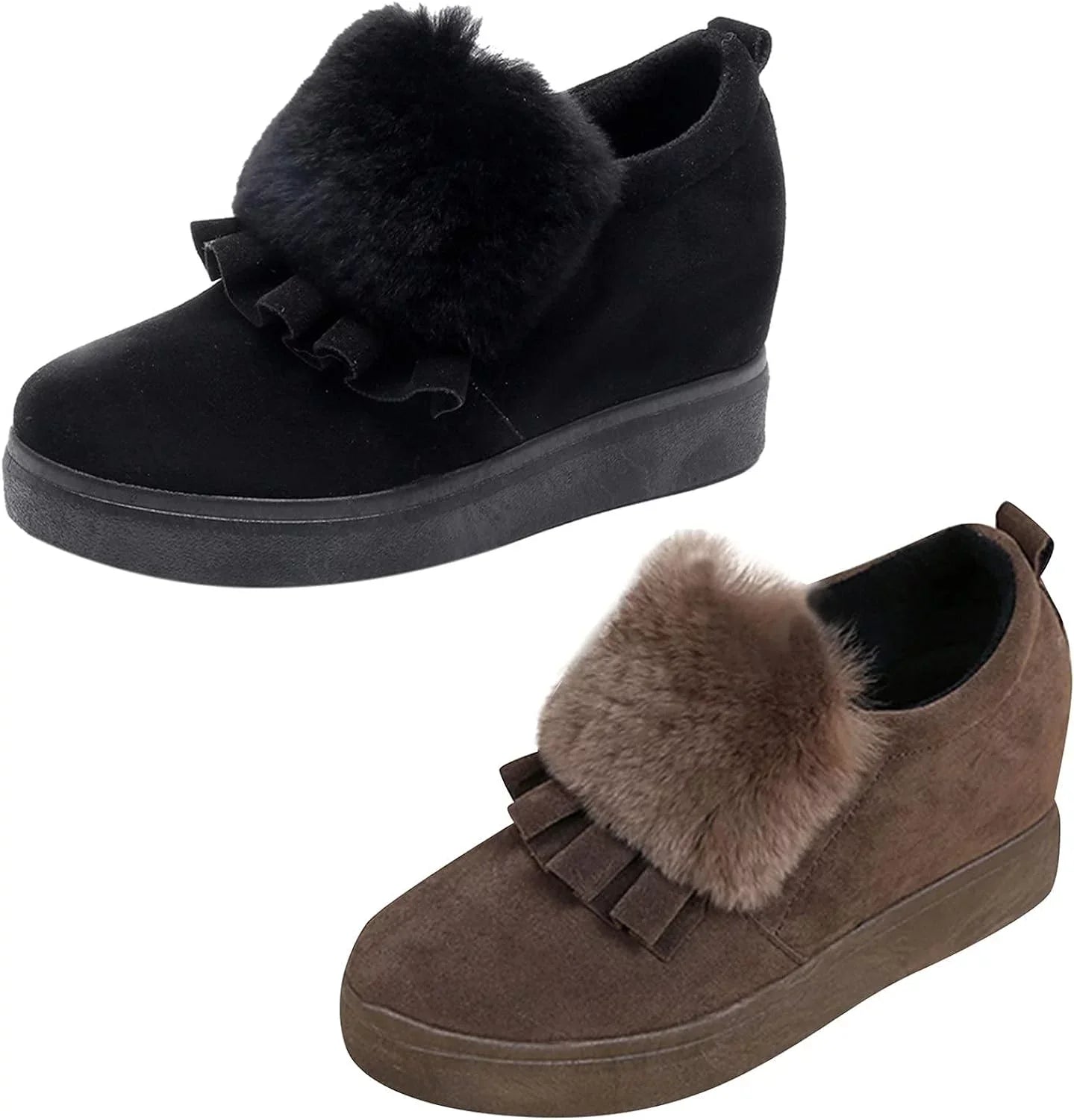 Womens Ankle Boots Fashion Classic Cotton Shoes Vintage Autumn Winter Furball Embellished Thicksoled Wedges Boots