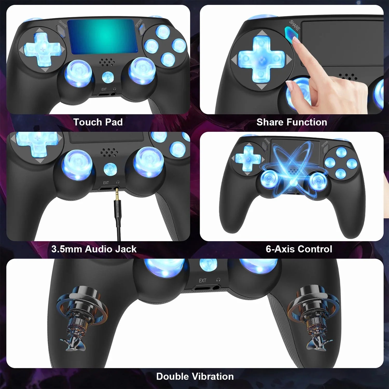 SPBPQY Wireless Controller Game Joystick Controller for PS4/ Slim/Pro,Compatible with PS4 Console-Black