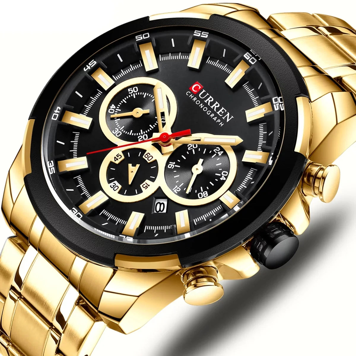 CURREN 8361 Quartz Man Wristwatch Watch for Male Men Watches with Calendar Indicator Date Waterproof Luminous Hands Three Sub-Dials Second Minute Microsecond Chronograph Stainless Steel Stra