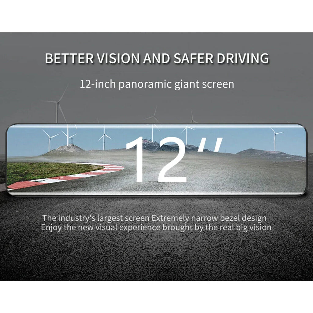 4K Mirror Dash Cam Backup Camera 12" Large Full Touch Screen Front and Rear View Camera HD Waterproof Backup Car Camera 170° Wide Angle, Starlight Night Vision, Parking Monitor