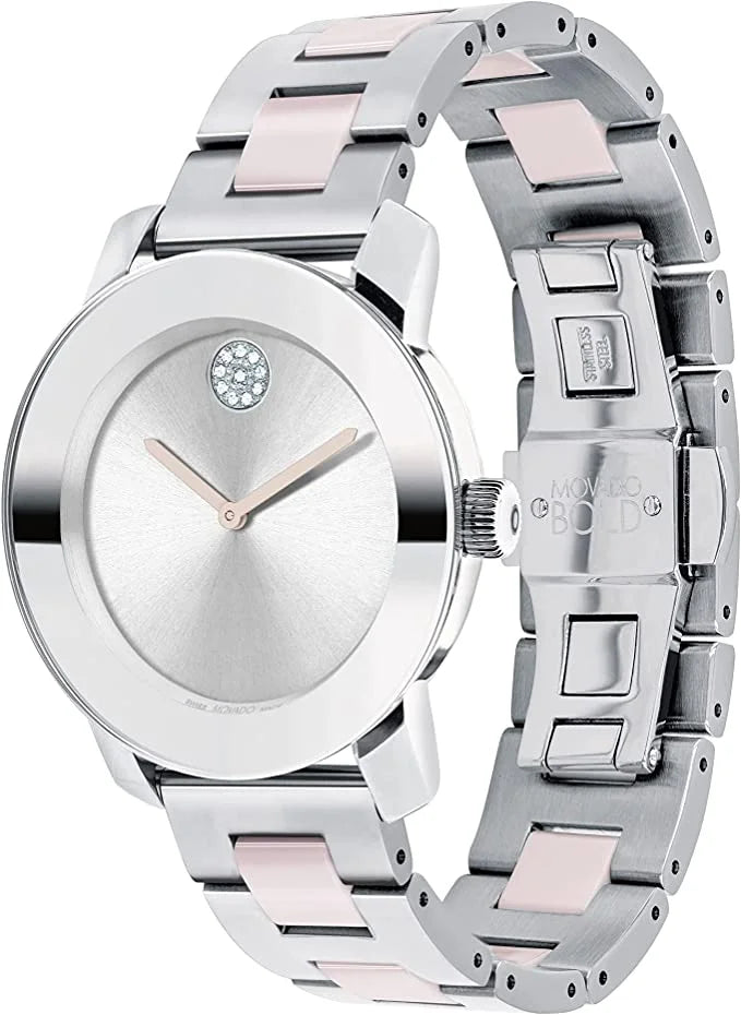 Movado Women's Bold Ceramic Swiss Quartz Watch with Stainless Steel Strap, Two Tone, 18 (Model: 3600801)