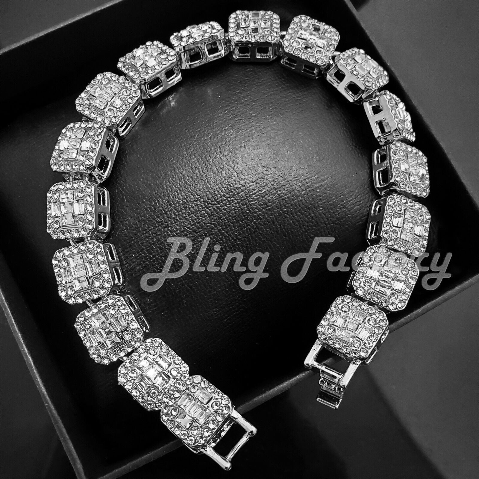 HIP HOP SILVER PT LUXURY BLING RED DIAL WATCH & ICED BAGUETTE STONE BRACELET