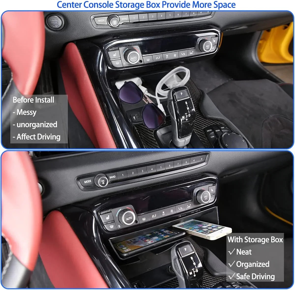 TINKI Suiatable for Toyota Supra GR A90 A91 MK5 2019-2022 Center Console Storage Box, ABS Console Storage Tray Organizer, Auto Interior Storage Accessories, 1PCS, Black