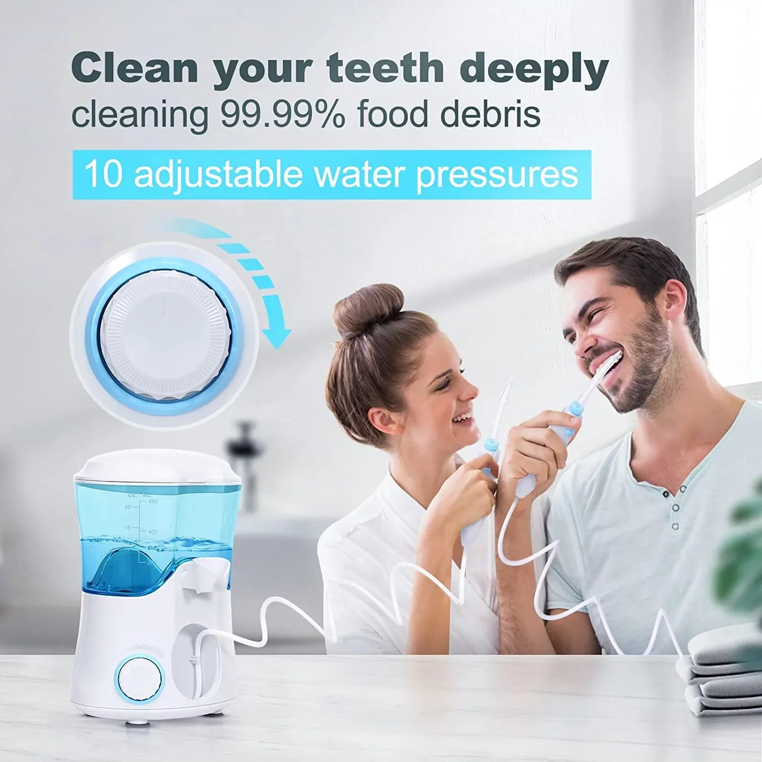 Homgeek Water Flosser for Braces Teeth Cleaner Dental Water Teeth 10 Adjustable Pressure with 7 Multifunctional Tips White