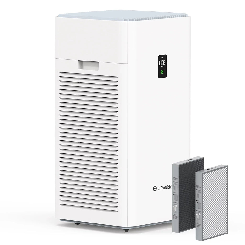 Lifubide Large Room Air Purifier, H13 True HEPA,4555 Sq.Ft Coverage,24dB For Bedroom, Removal To 0.01 Microns, PM2.5 Monitor, Pet Allergies、Smoke、Dust, Smart Air Purifier, 2 Sets Filter