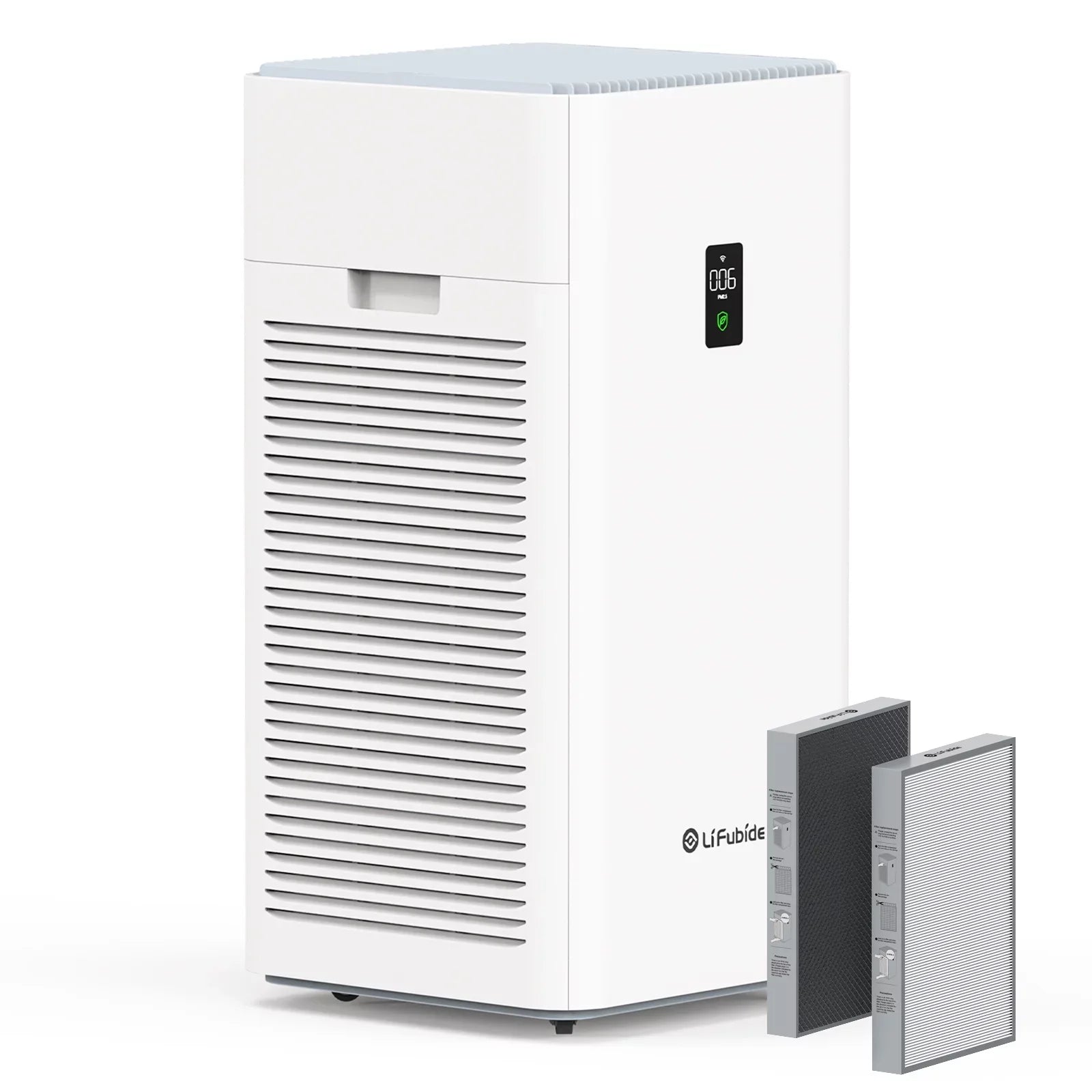 Lifubide Large Room Air Purifier, H13 True HEPA,4555 Sq.Ft Coverage,24dB For Bedroom, Removal To 0.01 Microns, PM2.5 Monitor, Pet Allergies、Smoke、Dust, Smart Air Purifier, 2 Sets Filter