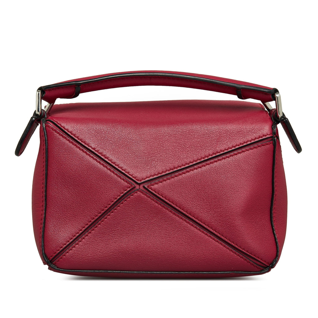 Pre-Owned Authenticated LOEWE Mini Puzzle Satchel Calf Leather Red Unisex (Good)