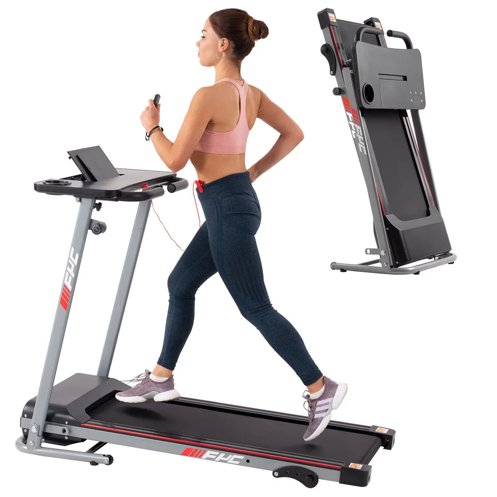 Folding Treadmill for Home with Desk - 2.5 Compact Electric Treadmill for Running and Walking Foldable Portable Running Machine for Small Spaces Workout; 265LBS Weight Capacity