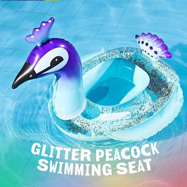Melia Swim Party Toys InfLatitudeable Glitter Pool Float Peacock Designed with Fast Valves Lounge Raft Decorative Water Game Summer Beach Party for Kids | 48 Inch