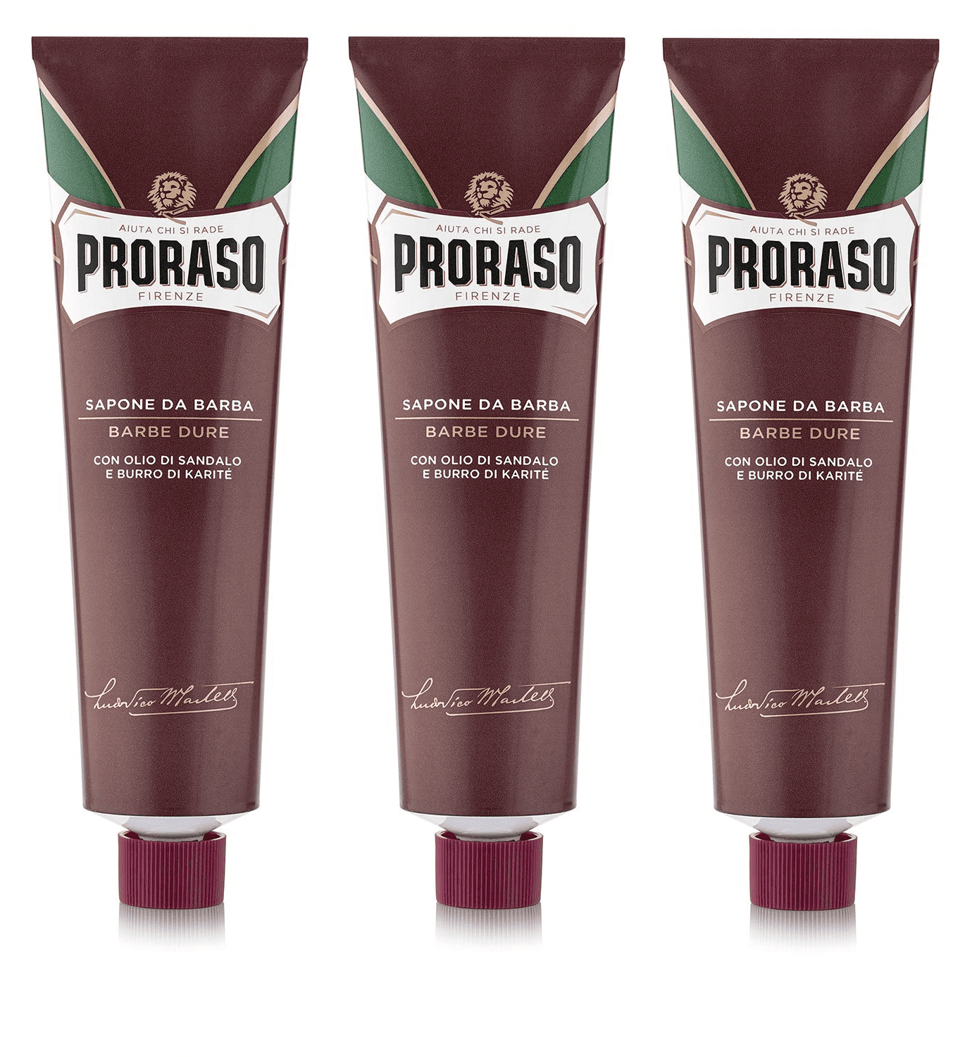 Proraso Shaving Soap Cream Sandalwood Shea Butter Sapone Da Barba in for Coarse Beard 150ml tube - RED 3 Pack