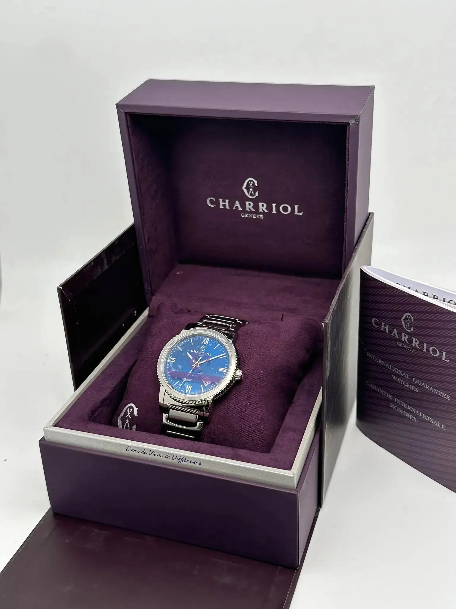 New Charriol Parisii 40mm Stainless Steel Blue Dial Quartz Watch P40S2.930.002