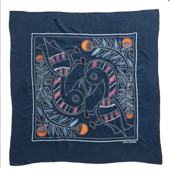 Women Embroidered Toucan Square Scarf OS