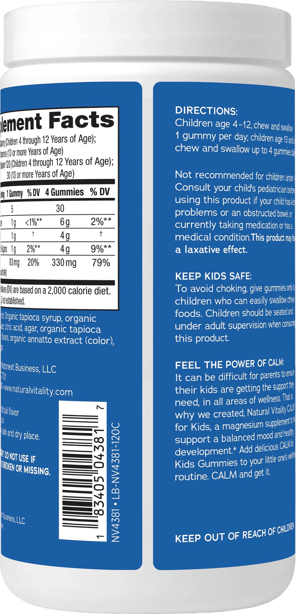 Natural Vitality Calm Kids Magnesium Supplement Gummies, Sweet Citrus, 83 mg, 120 Count