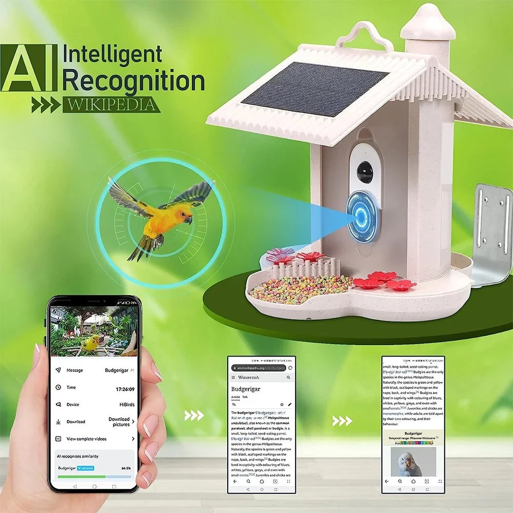 moobody WIFI Smart Bird Feeder Camera 1080P Auto Capture Bird Video, Motion Detection, Real-time Notification, AI Identify Bird Species, IP65 Waterproof 128G TF Cards for Bird Watching Enthusiasts