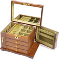 MONIPA 4 layers Wooden Gemstone Display Case Jewelry Storage Case W/ 4 Drawers and 2 Swing-out Cabinets