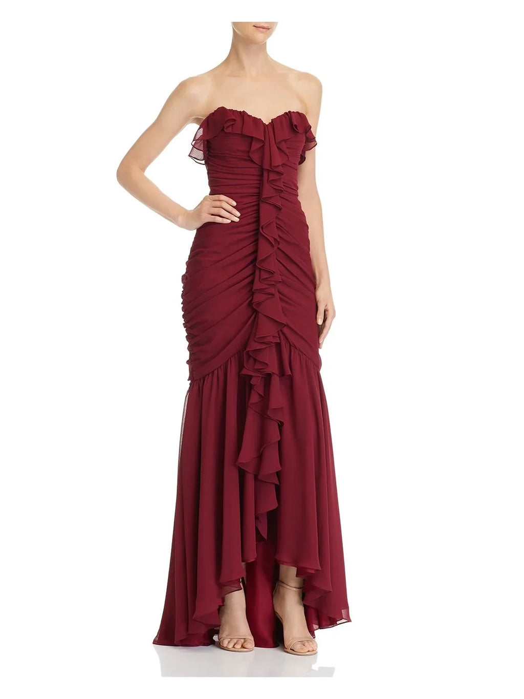 JILL STUART Womens Burgundy Sweetheart Neckline Full-Length Evening Hi-Lo Dress 2
