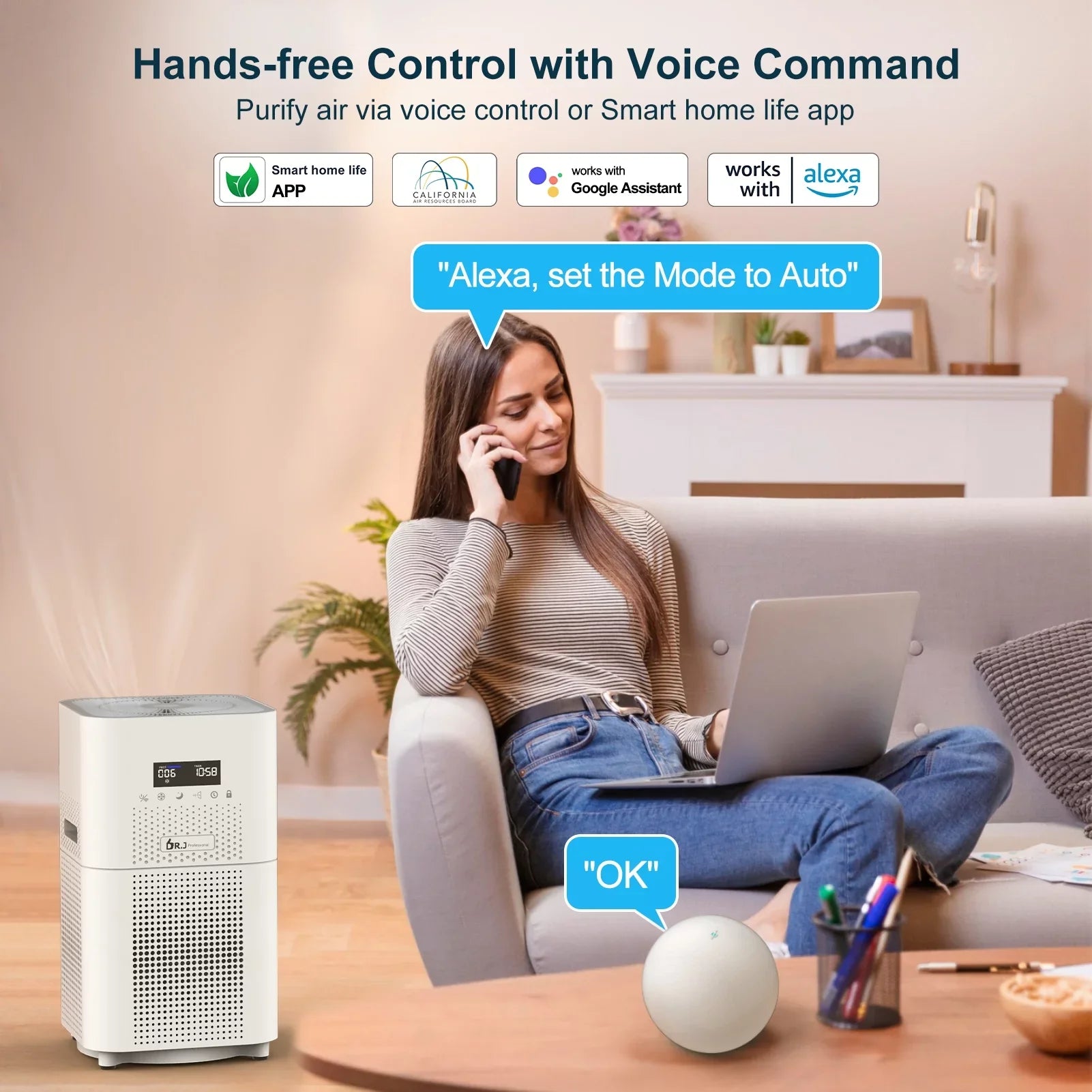 WiFi Air Purifier for Large Rooms, 1800 sq. ft H13 True HEPA Filter with Remote Control for Allergies Pets Smoke Dust