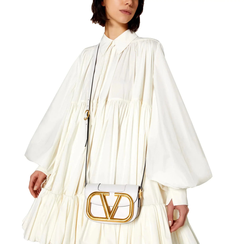 New Valentino Garavani Supervee Ivory Leather Crossbody Bag Small