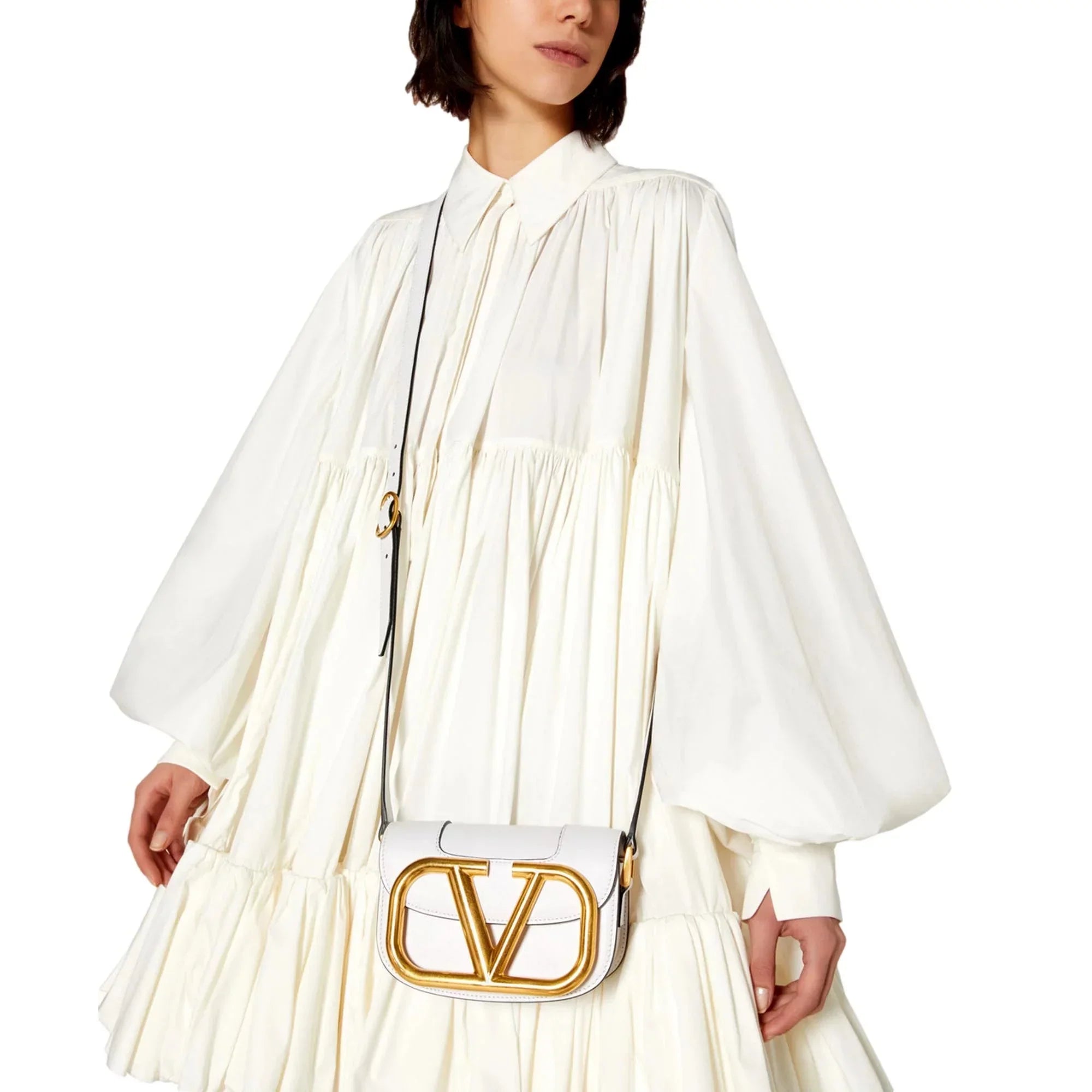 New Valentino Garavani Supervee Ivory Leather Crossbody Bag Small