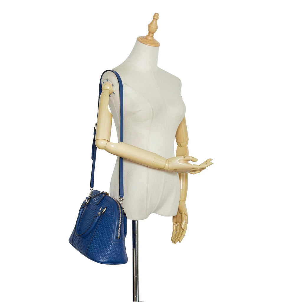 Pre-Owned Authenticated Gucci Medium Microguccissima Dome Satchel Calf Leather Blue Unisex (Good)