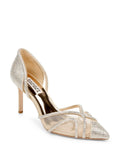 BADGLEY MISCHKA Womens Beige Mesh Dorsay Rhinestone Padded Haze Pointy Toe Stiletto Slip On Dress Pumps Shoes 9