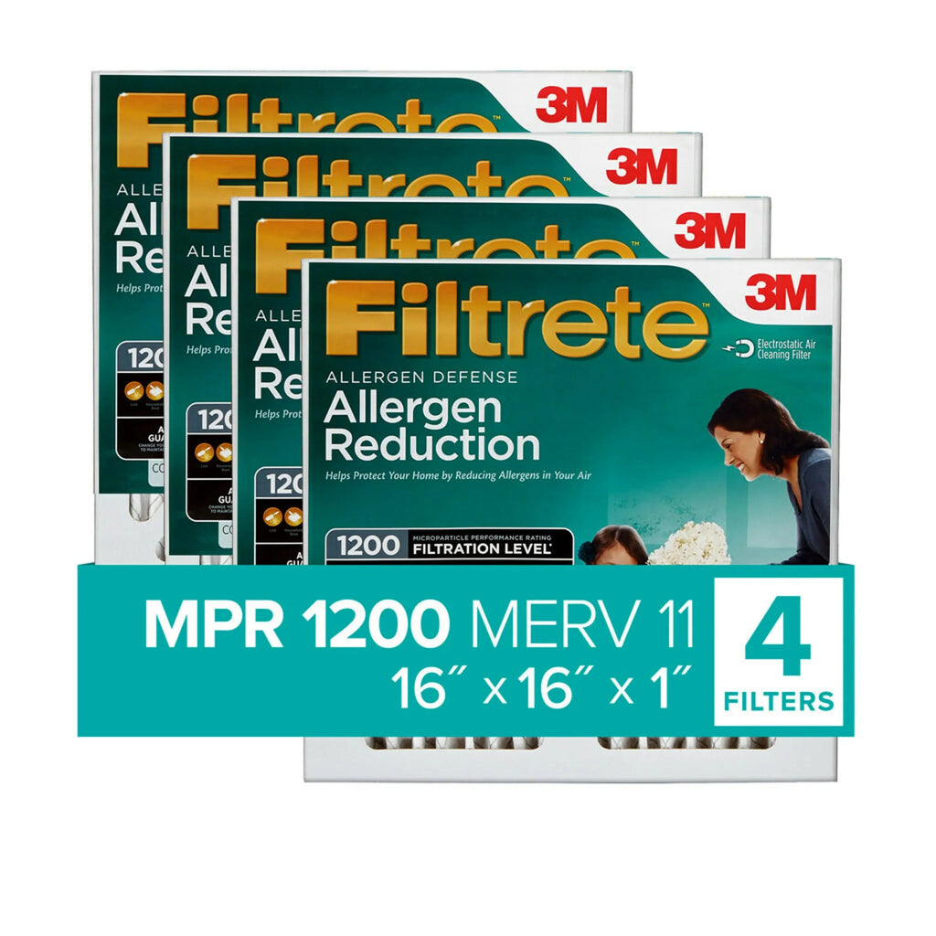 Filtrete by 3M 16x16x1, MERV 11, Allergen Reduction HVAC Furnace Air Filter, 1200 MPR, 4 Filters