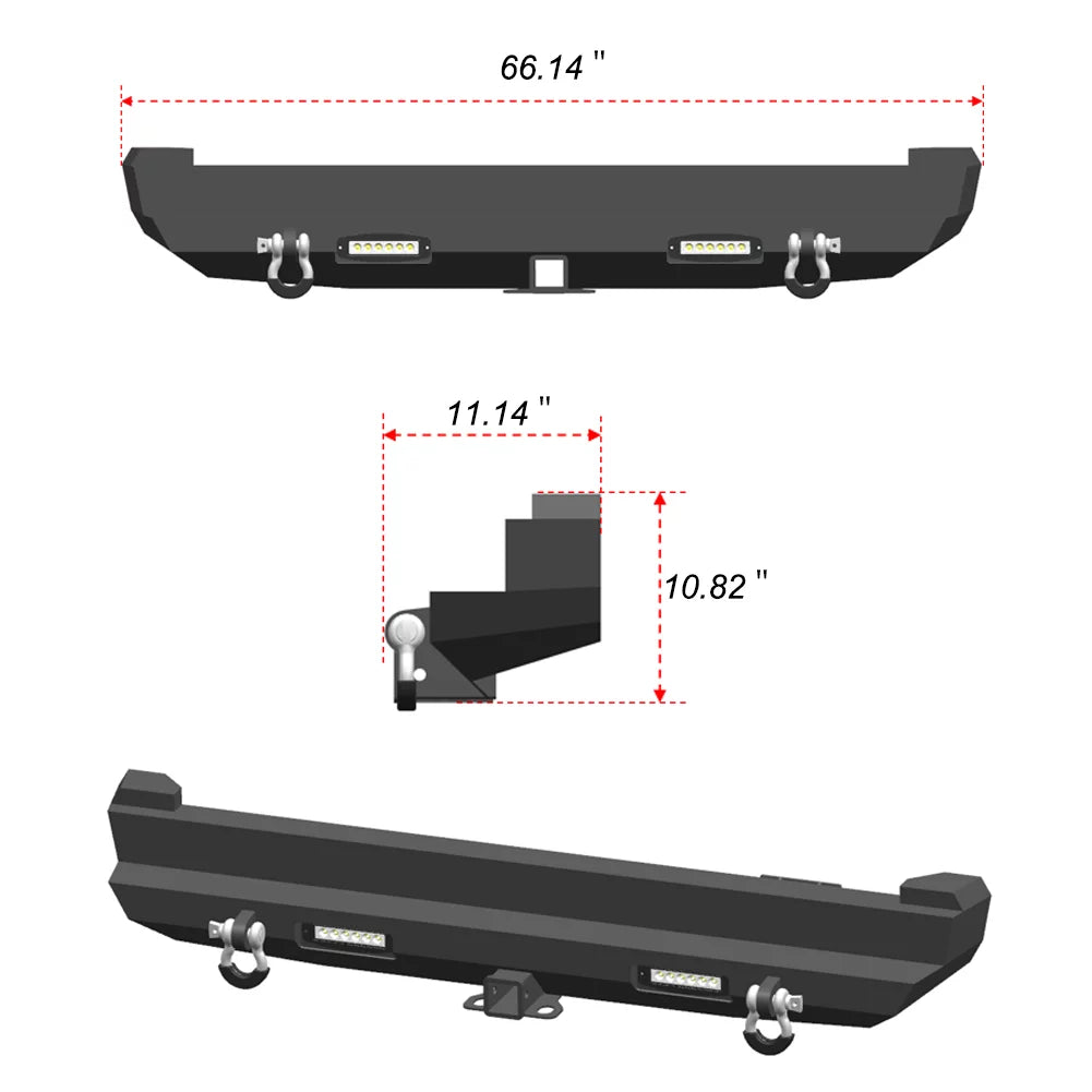 Vijay Steel XJ Rear Bumper with Lights Fits 1984-2001 Jeep Cherokee XJ
