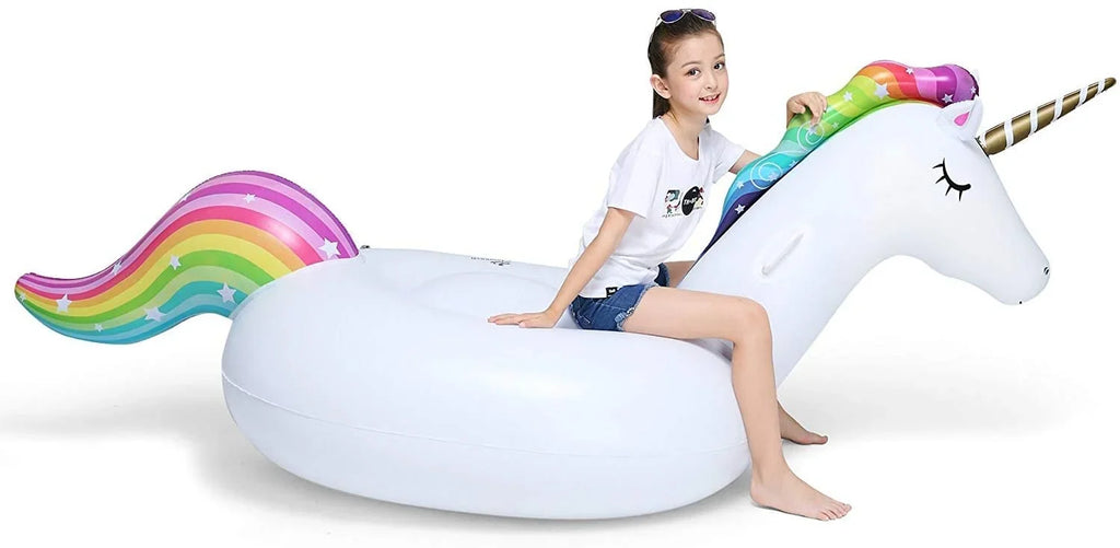 Big InfLatitudeable Unicorn Pool Float Floatie Ride On with Fast Valves Large Rideable Blow Up Summer Beach Swimming Pool Party Lounge Raft Decorations Toys Kids Adults