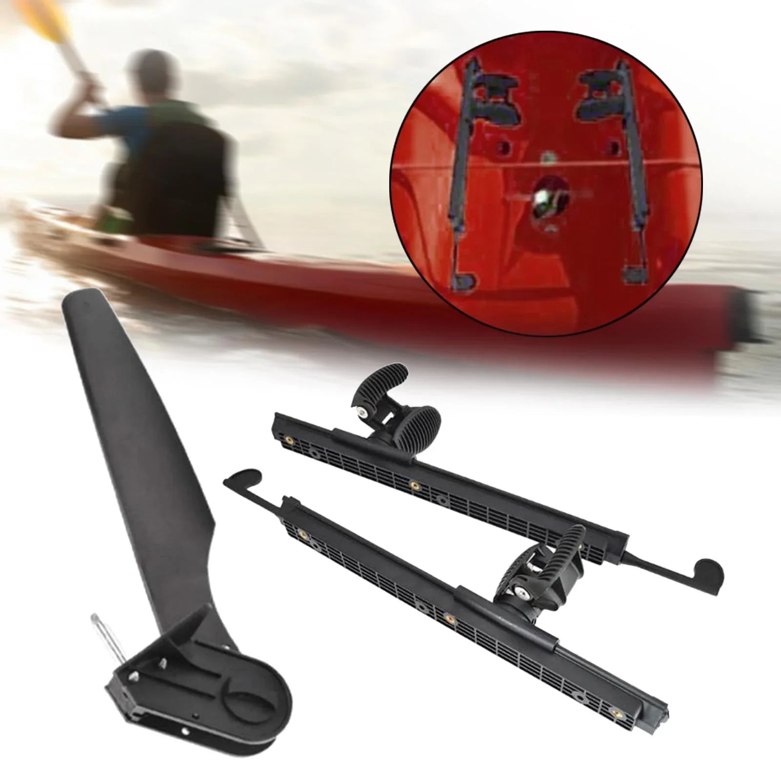 AMLESO Kayak Rudder Kayak Foot Pegs Boat Tail Watercraft Rudder with Foot Brace Pedals for Fishing Boat Canoeing Marine Accessories