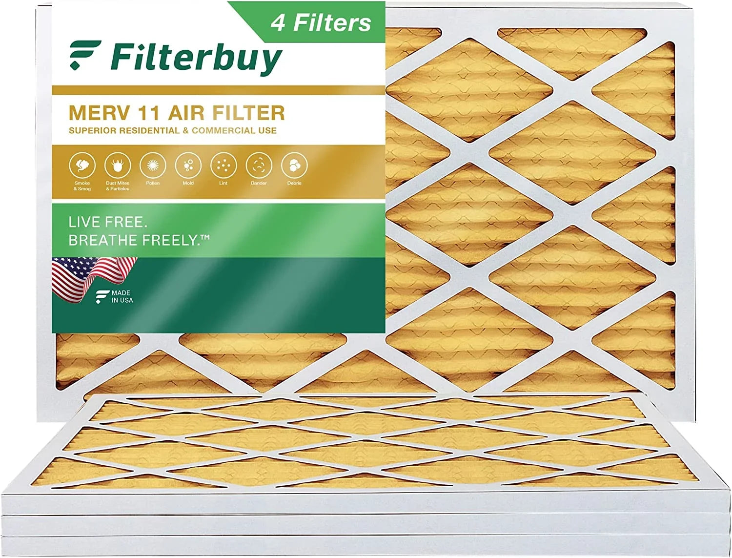 Filterbuy 10x24x1 MERV 11 Pleated HVAC AC Furnace Air Filters (4-Pack)