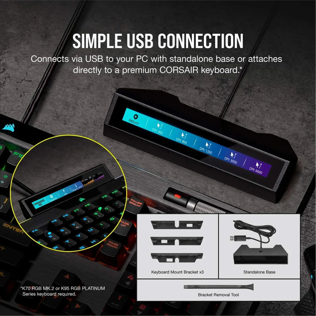 Corsair iCUE NEXUS Companion Touch Screen – 5” Diagonal Screen – 6 Programmable Virtual Macro Buttons – Live System Readouts – iCUE-compatible Device Control – Connect to Keyboard or Standalone Base
