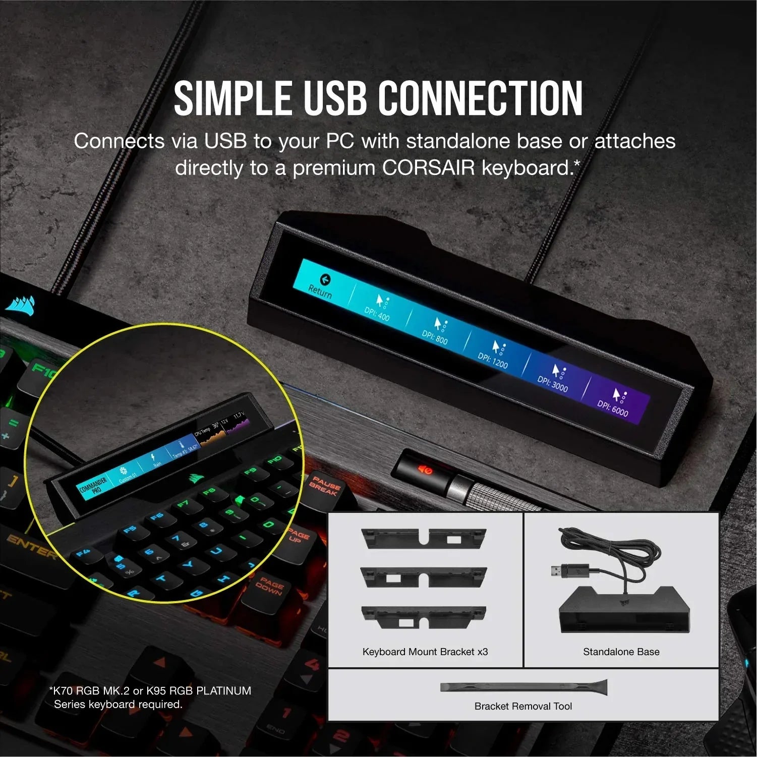 Corsair iCUE NEXUS Companion Touch Screen – 5” Diagonal Screen – 6 Programmable Virtual Macro Buttons – Live System Readouts – iCUE-compatible Device Control – Connect to Keyboard or Standalone Base