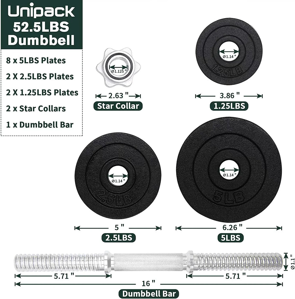 Adjustable Weight Cast Iron Dumbbells Set 105lbs