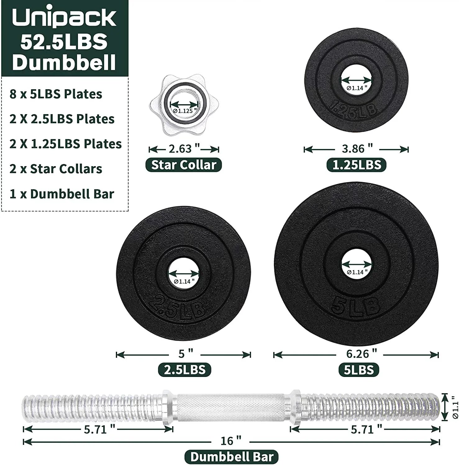 Adjustable Weight Cast Iron Dumbbells Set 105lbs