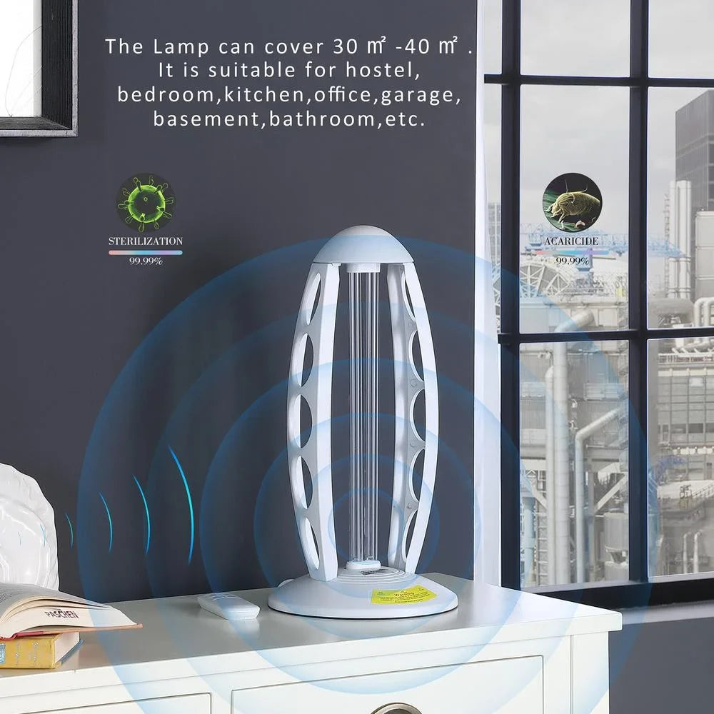 Ore International 16.5" in UV STERILIZED WHITE TABLE LAMP W/ REMOTE CONTROL