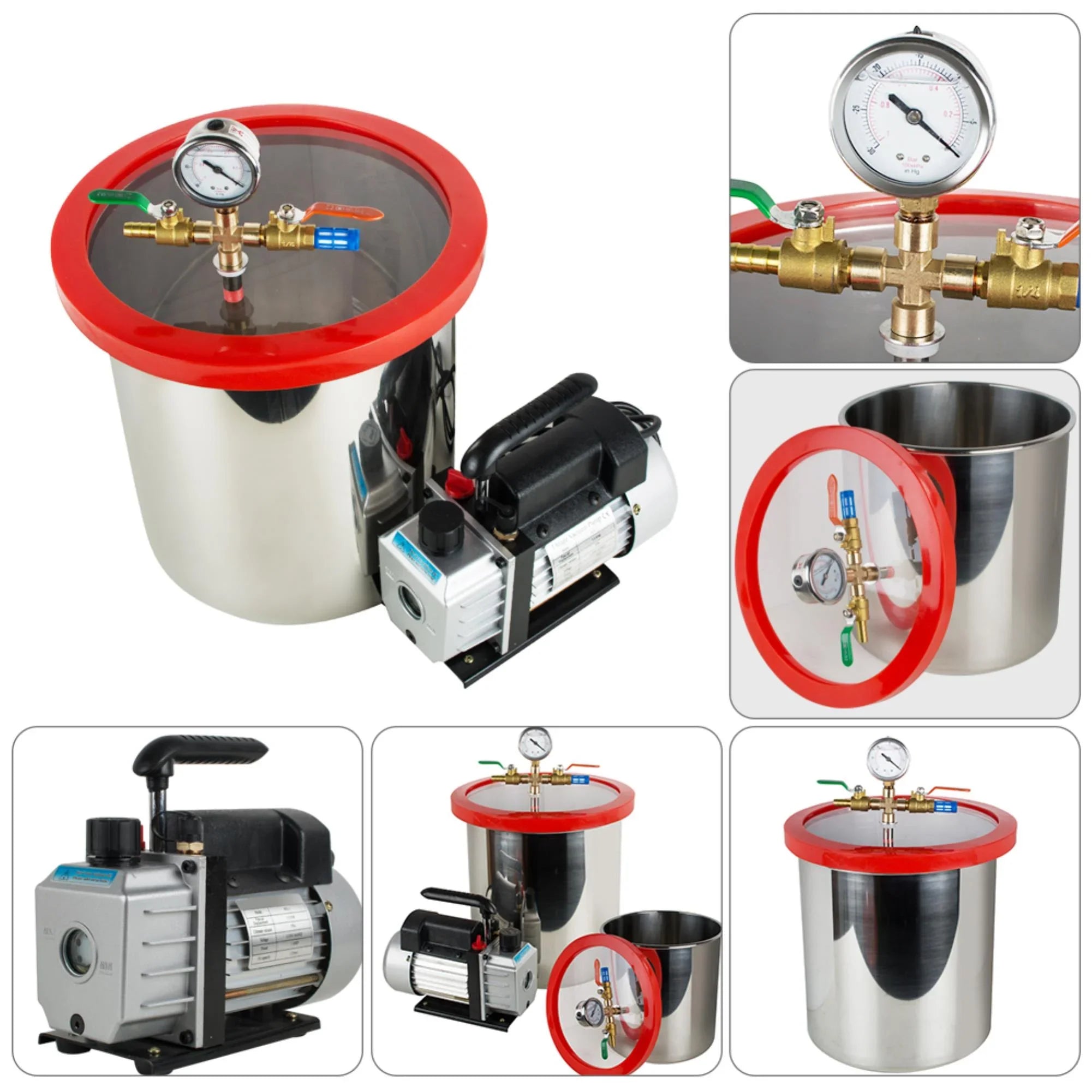 Efficiently Eliminate Air Bubbles with our Stainless Steel Silicone Machine & Powerful 3CFM Vacuum Pump - Ultimate 5 Gallon Vacuum Degassing Chamber Kit
