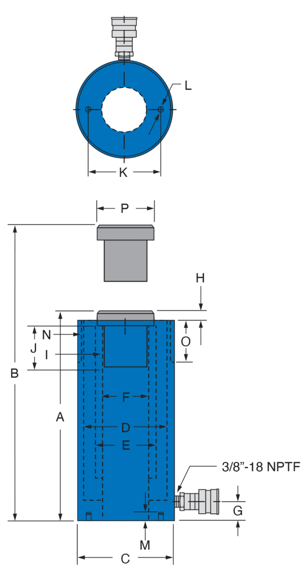 Freedom Hydraulics 20 Ton Single Acting Hollow Hole Cylinder, 6.00" Stroke - SHS206