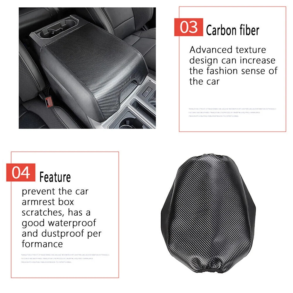 Teledu Leather Center Console Armrest Cover Pad Protector F150 Carbon