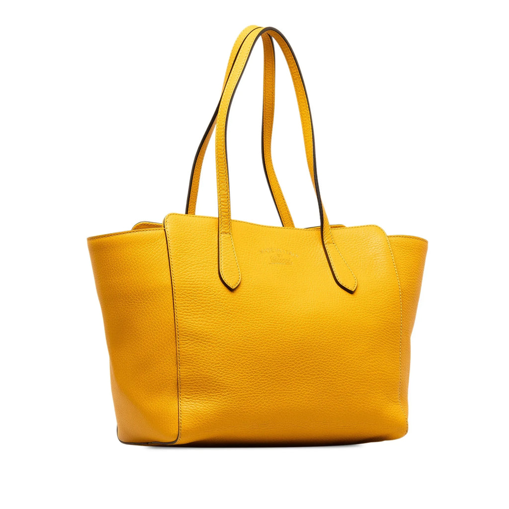 Pre-Owned Authenticated Gucci Medium Swing Tote Calf Leather Yellow Tote Bag Unisex (Good)